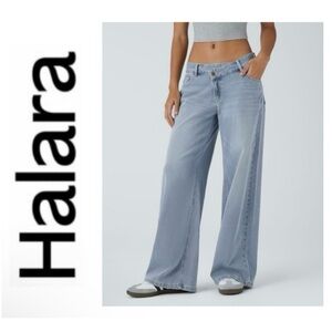 NWT HALARA Flex™ Asymmetric Low Rise Zipper Pockets Baggy Wide Leg Jean